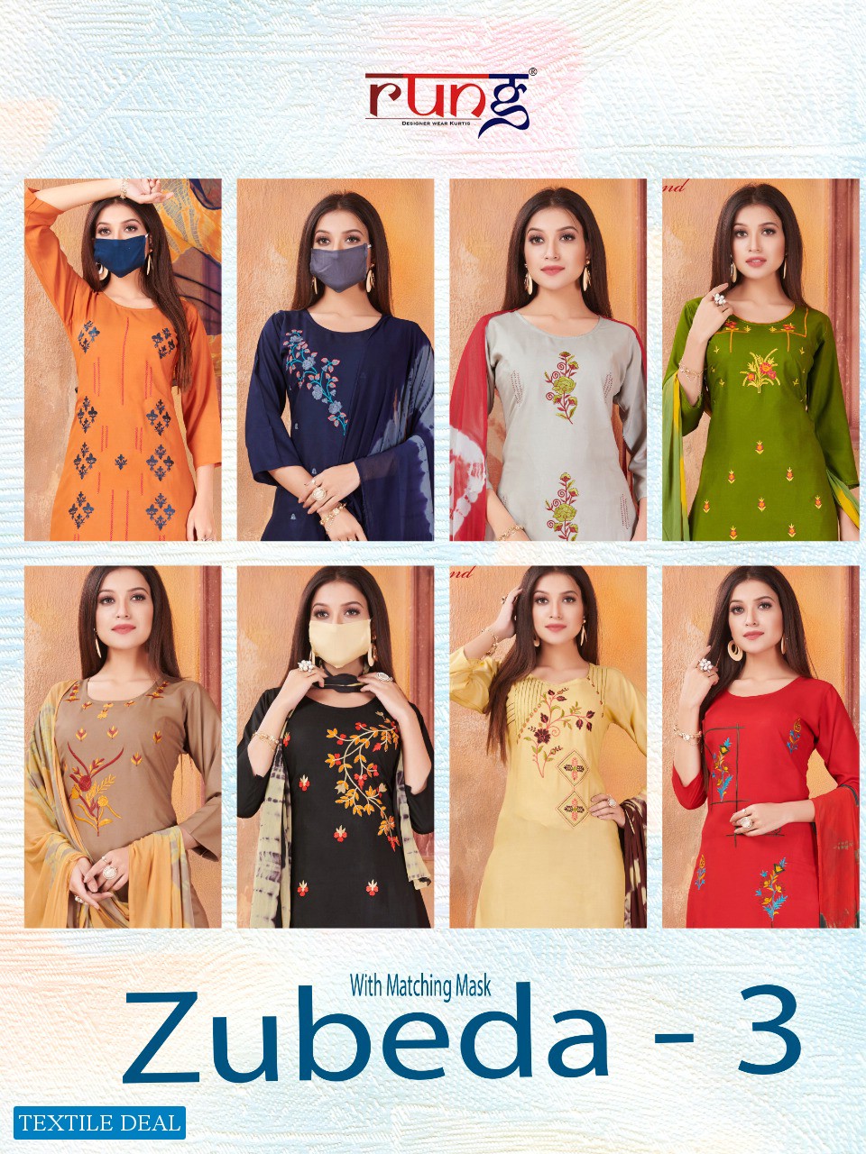 Rung Zubeda Vol-3 Wholesale Reyon Fabrics Full Stitched Dress With Matching Mask