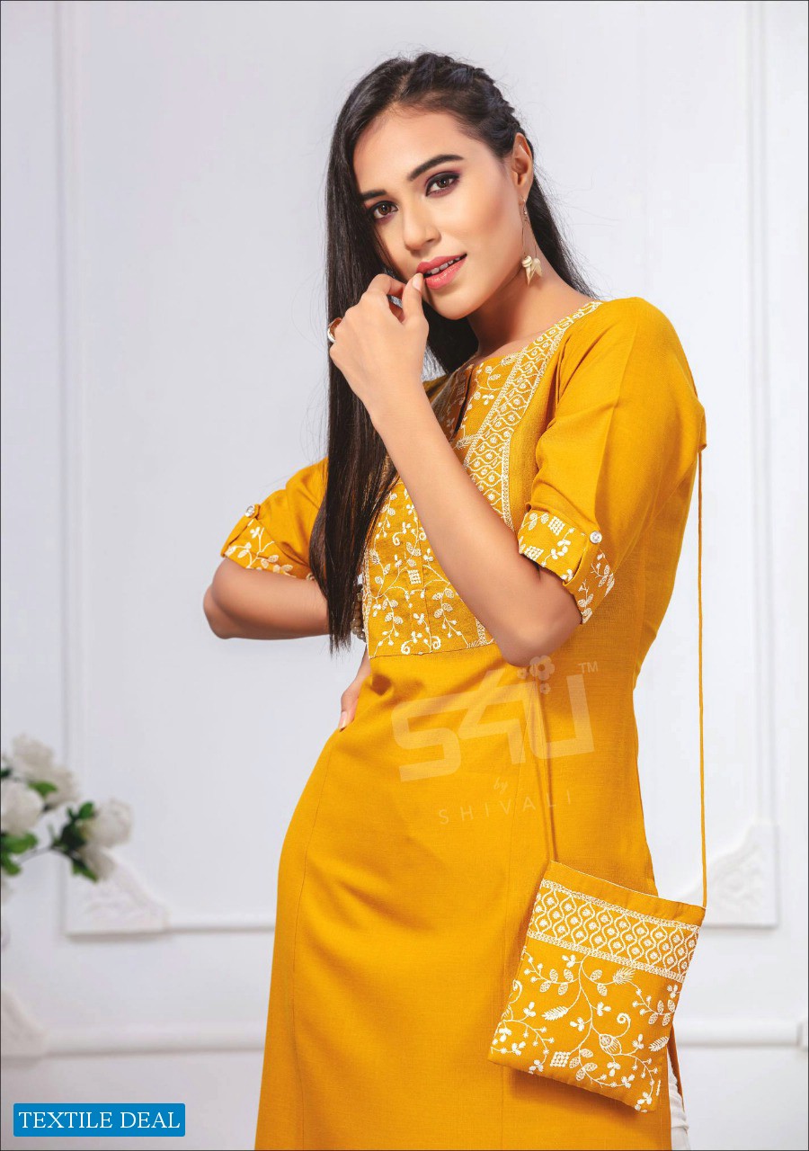 S4U BY SHIVALI PRESENT FYRE VOL 1 FANCY SUPER COMFORTABLE KURTI WITH MATCHING BAG WHOLESALER
