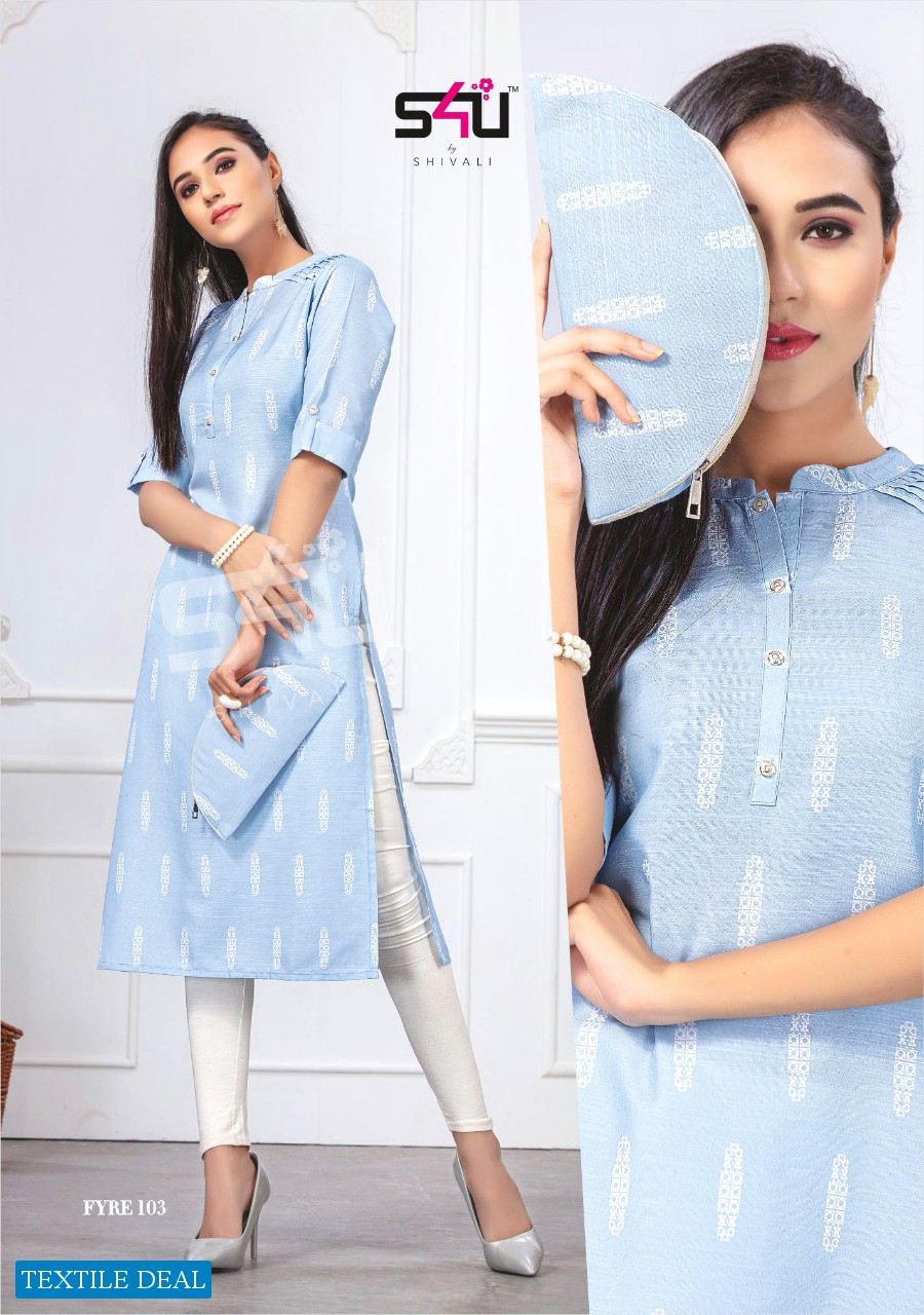 S4U BY SHIVALI PRESENT FYRE VOL 1 FANCY SUPER COMFORTABLE KURTI WITH MATCHING BAG WHOLESALER