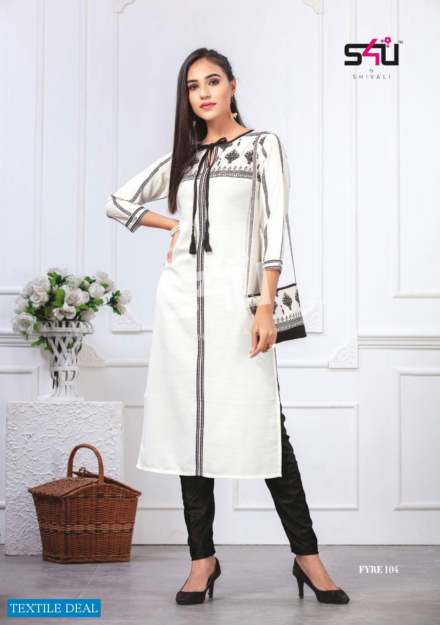 S4U BY SHIVALI PRESENT FYRE VOL 1 FANCY SUPER COMFORTABLE KURTI WITH MATCHING BAG WHOLESALER