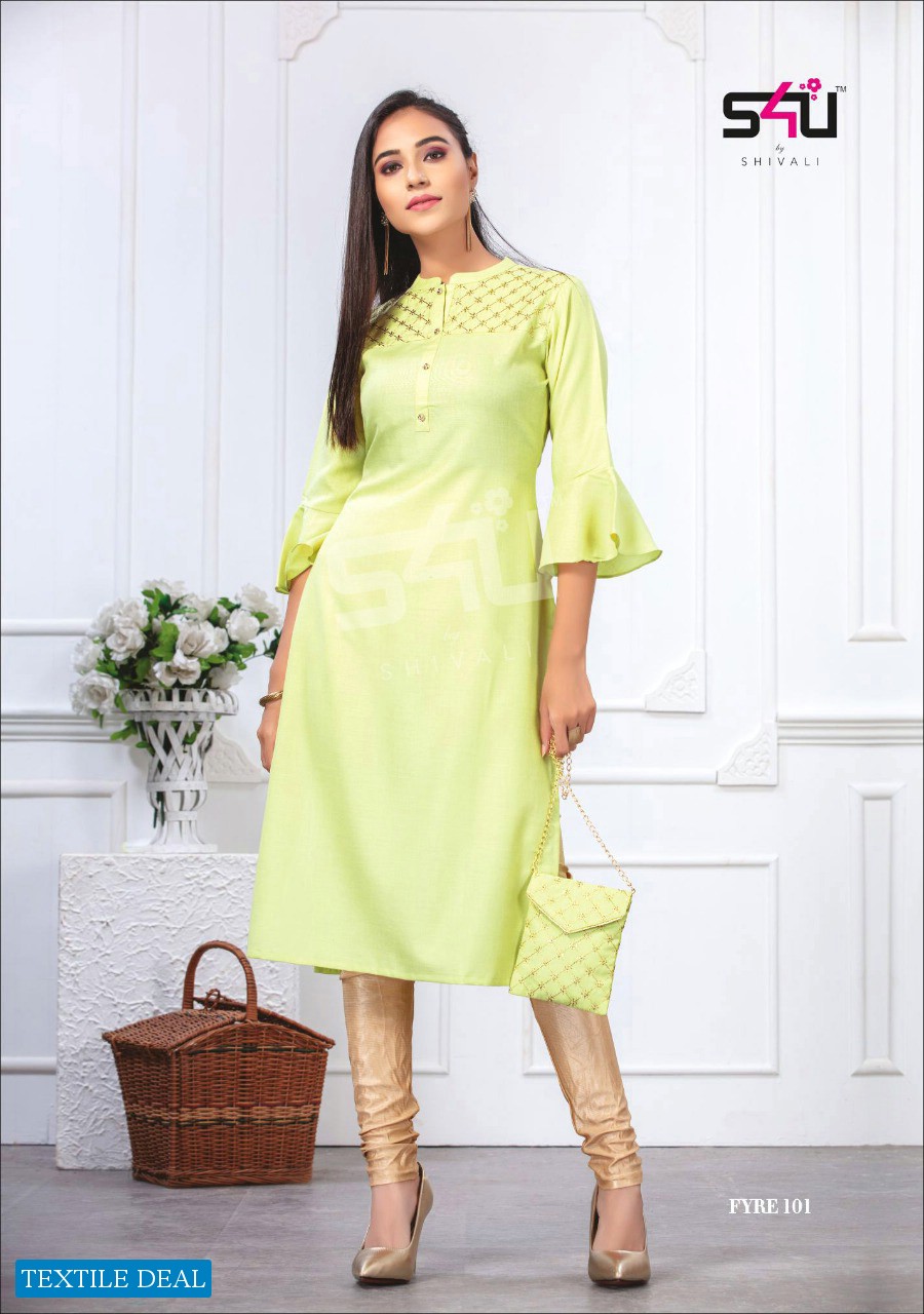 S4U BY SHIVALI PRESENT FYRE VOL 1 FANCY SUPER COMFORTABLE KURTI WITH MATCHING BAG WHOLESALER