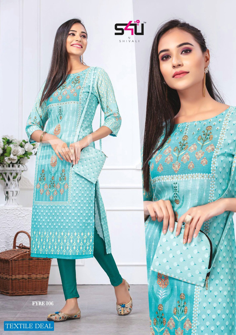 S4U BY SHIVALI PRESENT FYRE VOL 1 FANCY SUPER COMFORTABLE KURTI WITH MATCHING BAG WHOLESALER