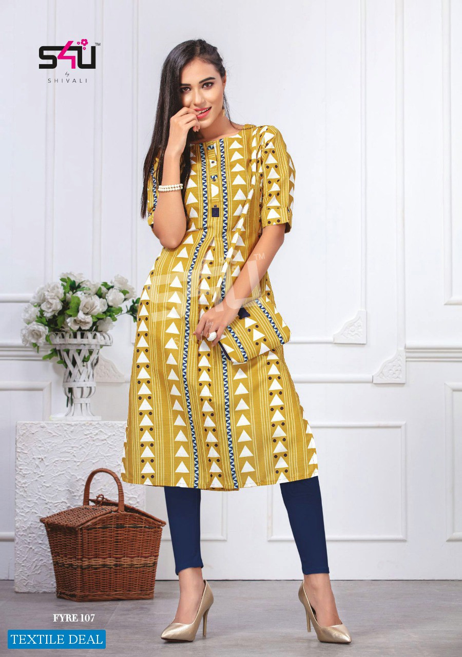 S4U BY SHIVALI PRESENT FYRE VOL 1 FANCY SUPER COMFORTABLE KURTI WITH MATCHING BAG WHOLESALER