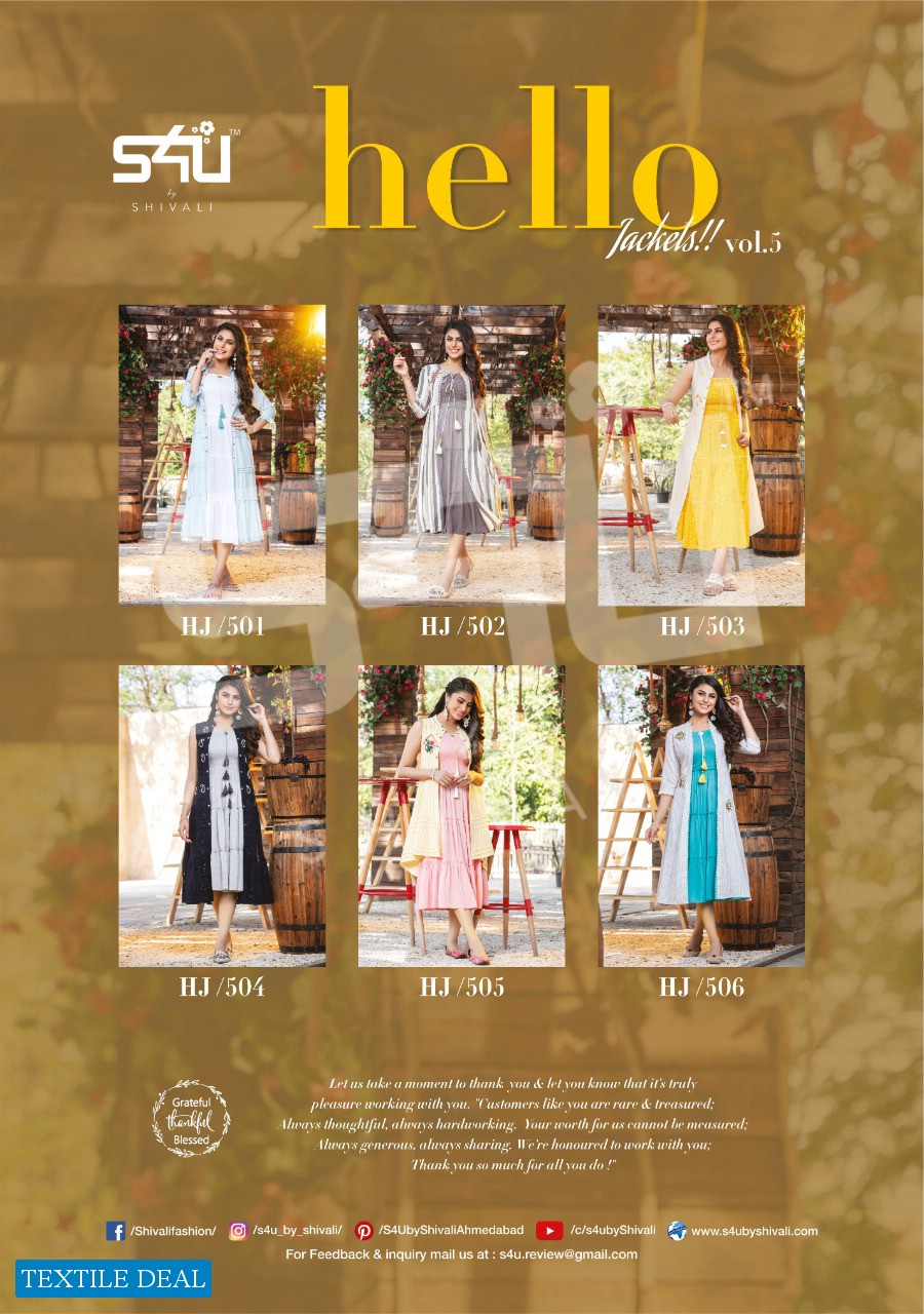 S4u Hello Jacket Vol-5 Wholesale Designer Jacket Kurtis