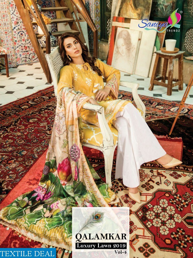 SAANIYA TRENDZ QALAMKAR VOL 4 CAMBRIC COTTON PRINTED PAKISTANI SUIT CONCEPT
