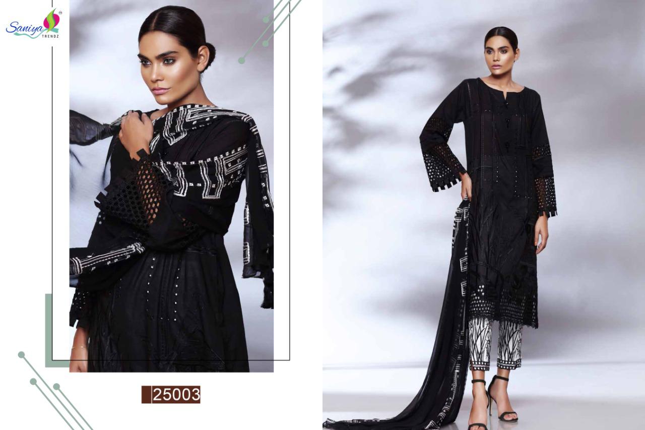 SANIYA TRENDZ CHARIZMA QARA CAMBRIC COTTON BLACK AND WHITE COMBINATION SUIT