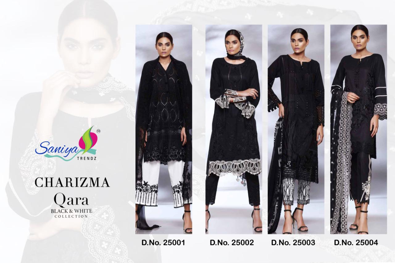 SANIYA TRENDZ CHARIZMA QARA CAMBRIC COTTON BLACK AND WHITE COMBINATION SUIT