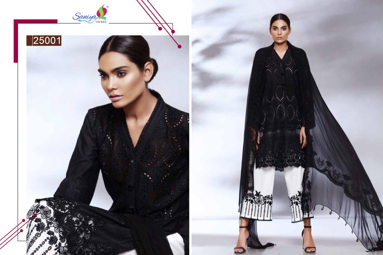 SANIYA TRENDZ CHARIZMA QARA CAMBRIC COTTON BLACK AND WHITE COMBINATION SUIT