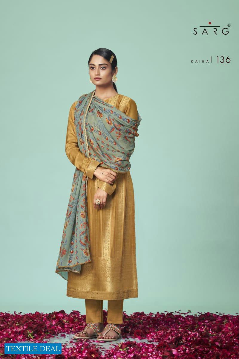 SARG KAIRA BANARASI JACQUARD HEAVY DESIGNER PARTY WEAR DRESSES WHOLESALER