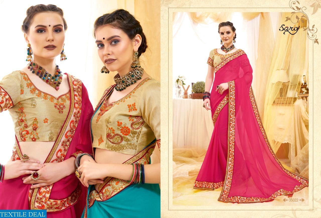 SAROJ PRESENT ANJALI VOL 3 GEORGETTE WITH BORDER SAREE WHOLESALER