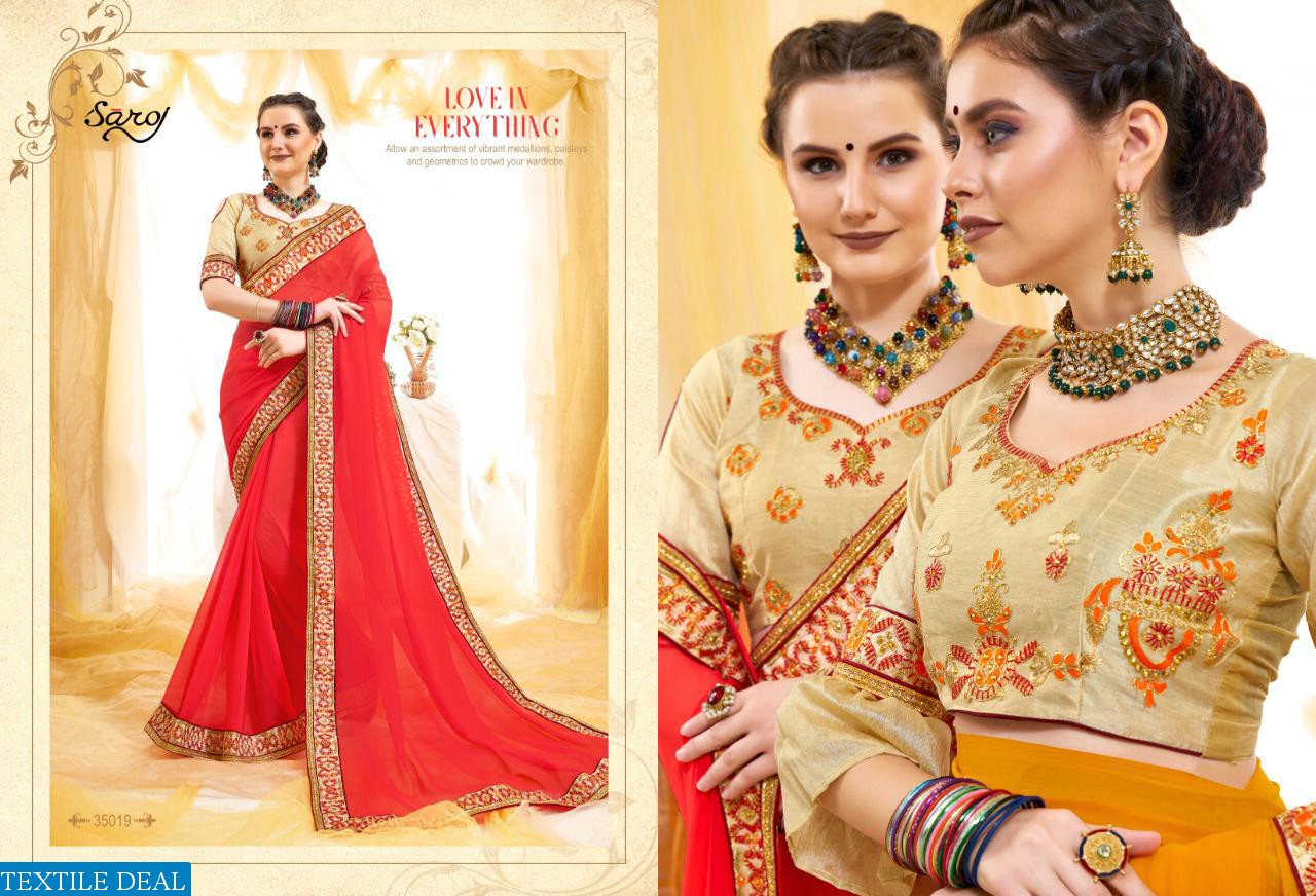 SAROJ PRESENT ANJALI VOL 3 GEORGETTE WITH BORDER SAREE WHOLESALER