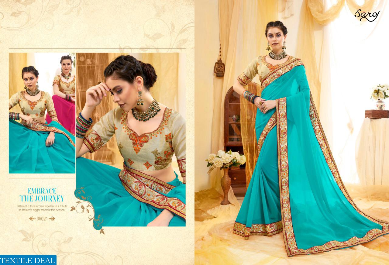 SAROJ PRESENT ANJALI VOL 3 GEORGETTE WITH BORDER SAREE WHOLESALER