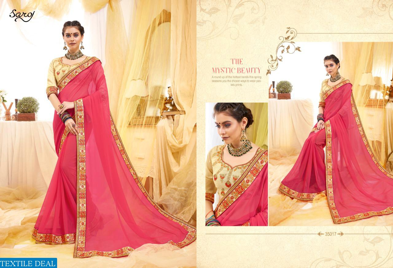 SAROJ PRESENT ANJALI VOL 3 GEORGETTE WITH BORDER SAREE WHOLESALER