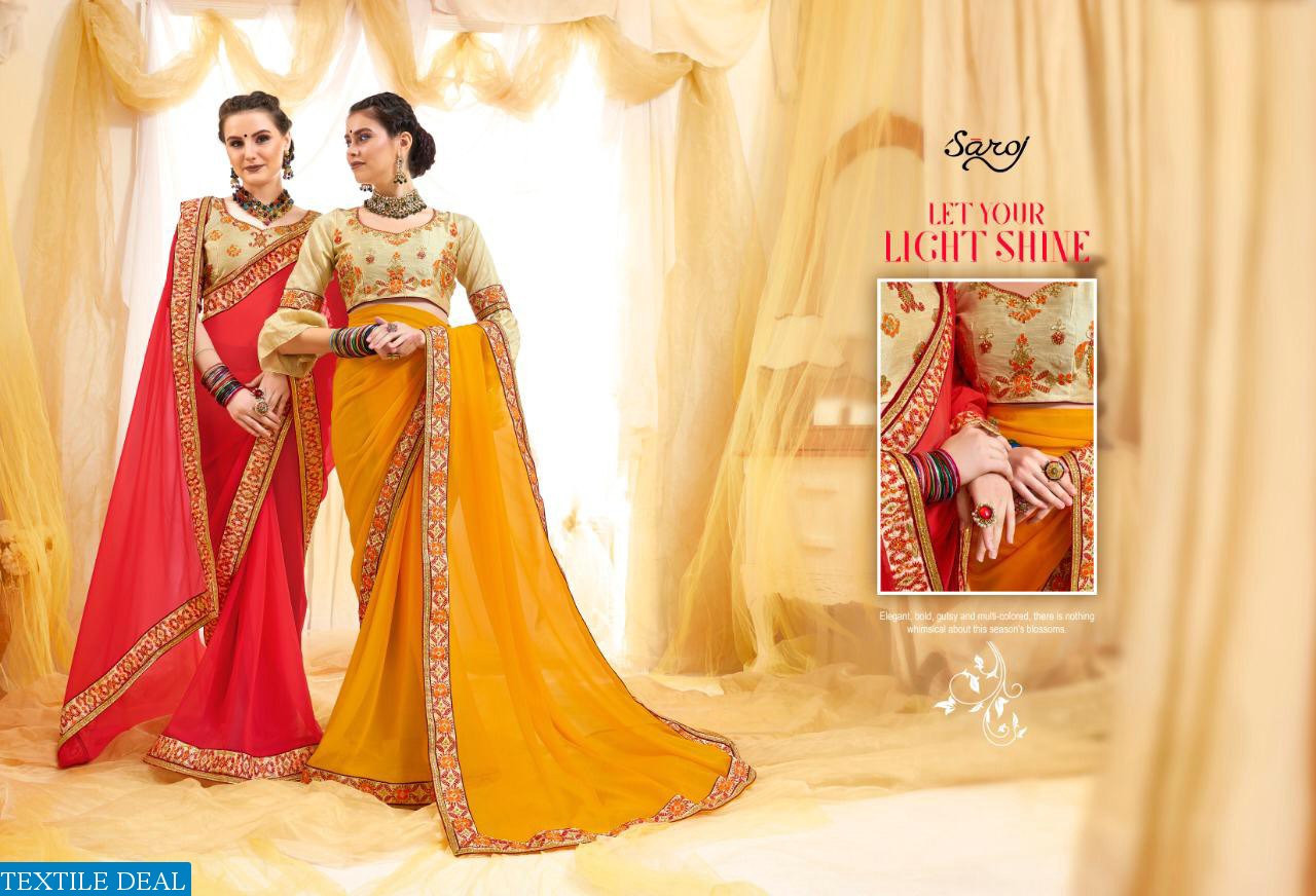SAROJ PRESENT ANJALI VOL 3 GEORGETTE WITH BORDER SAREE WHOLESALER
