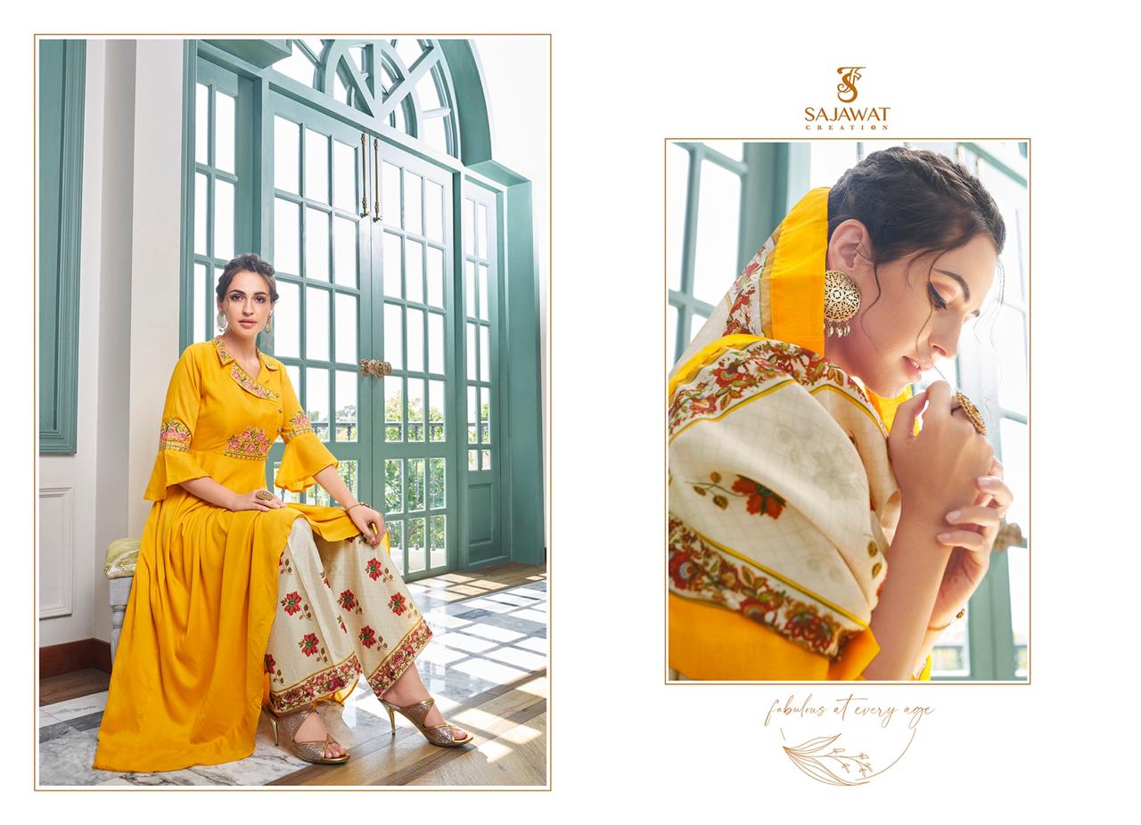 SARTHI VOL 10 OF SAJAWAT MASLIN EMBROIDERY READY MADE PLAZZO STYLE SALWAR KAMEEZ