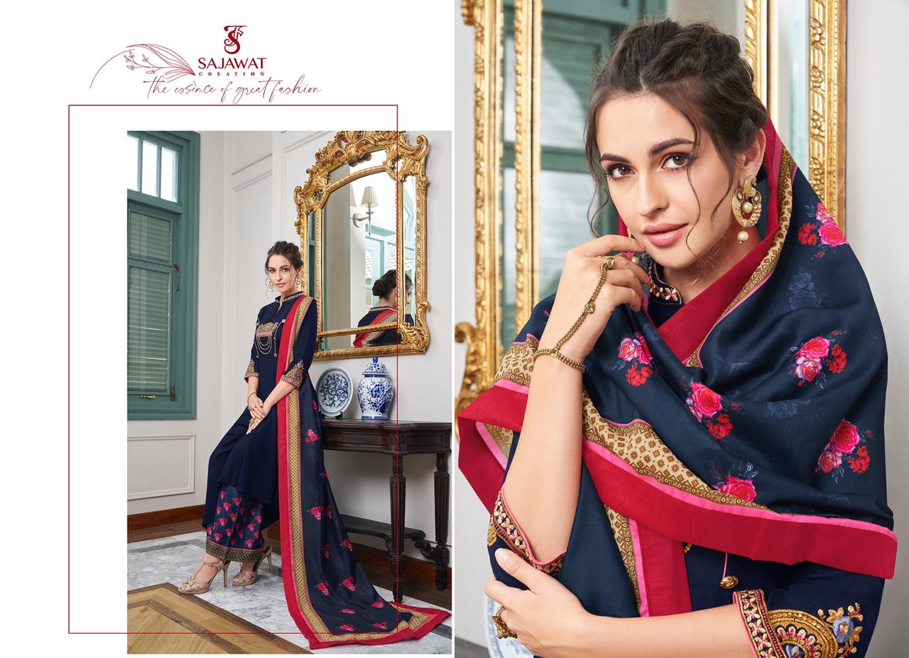 SARTHI VOL 10 OF SAJAWAT MASLIN EMBROIDERY READY MADE PLAZZO STYLE SALWAR KAMEEZ