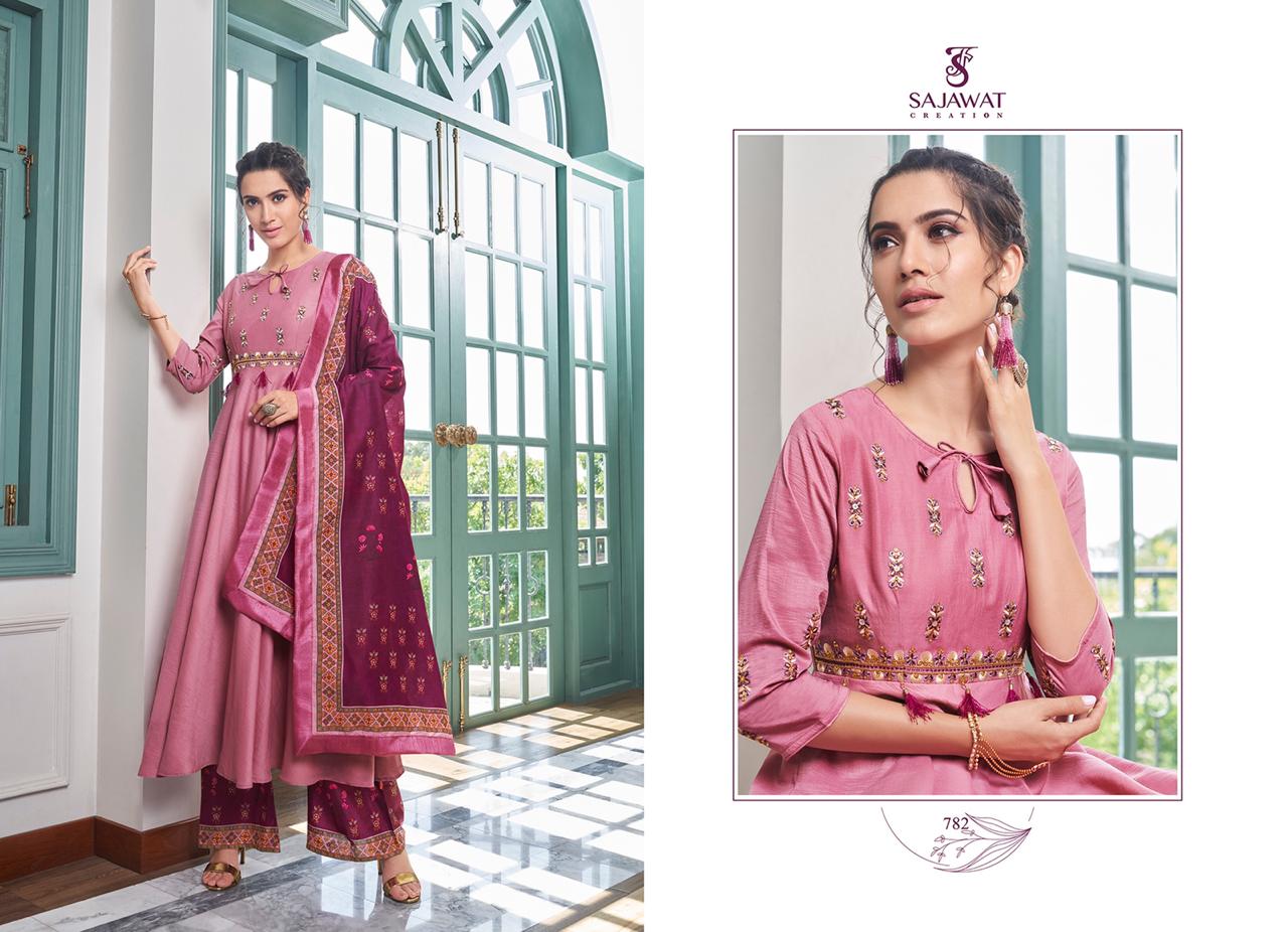 SARTHI VOL 10 OF SAJAWAT MASLIN EMBROIDERY READY MADE PLAZZO STYLE SALWAR KAMEEZ