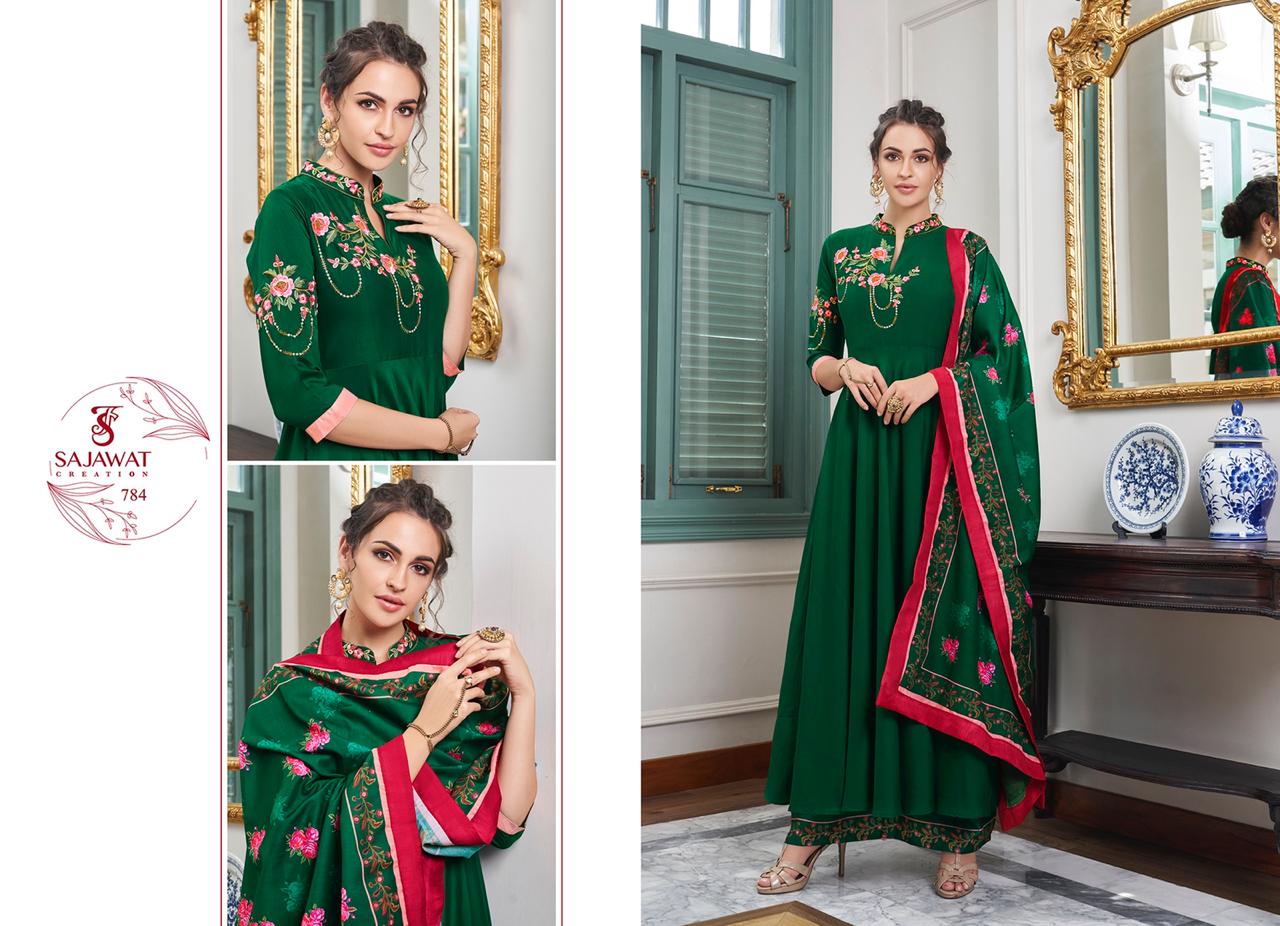 SARTHI VOL 10 OF SAJAWAT MASLIN EMBROIDERY READY MADE PLAZZO STYLE SALWAR KAMEEZ