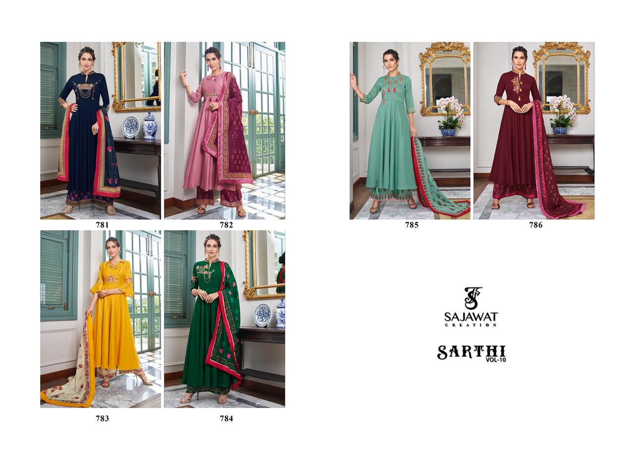 SARTHI VOL 10 OF SAJAWAT MASLIN EMBROIDERY READY MADE PLAZZO STYLE SALWAR KAMEEZ