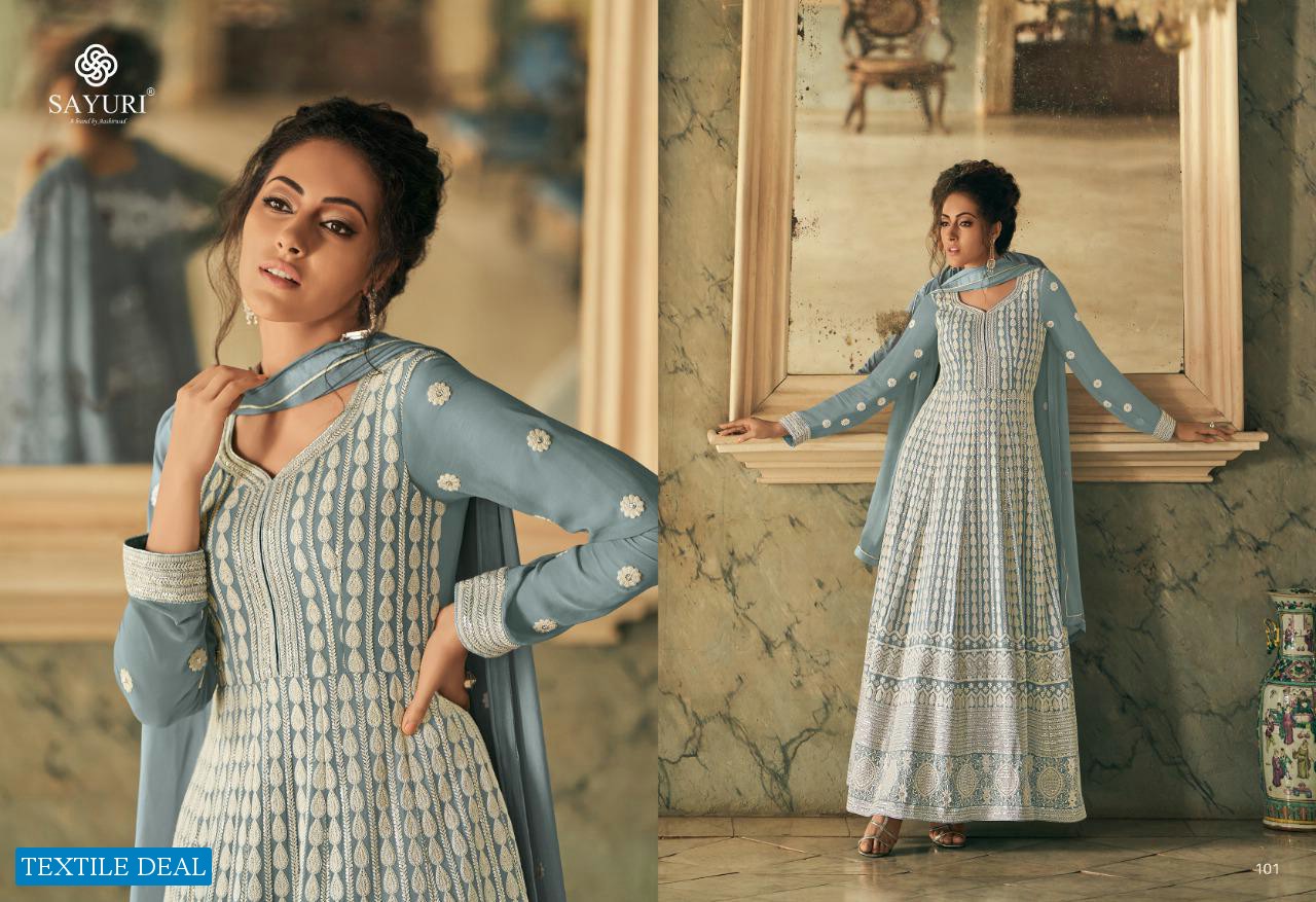 SAYURI DESIGNER LAUNCH BREEZE REAL GEORGETTE PARTY AND WEDDING WEAR DESIGNER LONG SUITS