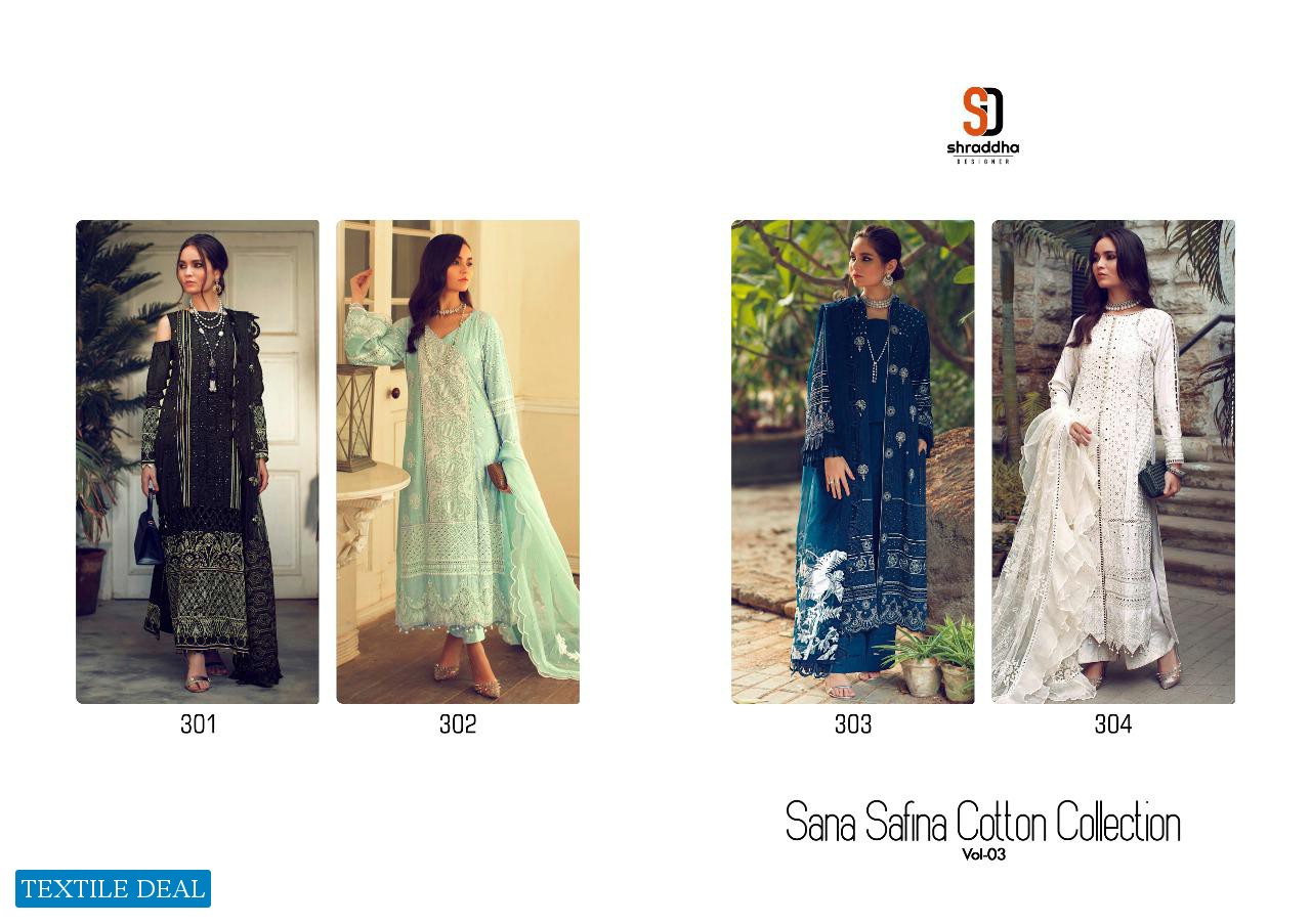 SHRADDHA DESIGNER SANA SAFINA COTTON COLLECTION VOL 3 LADIES PAKISTANI SUITS