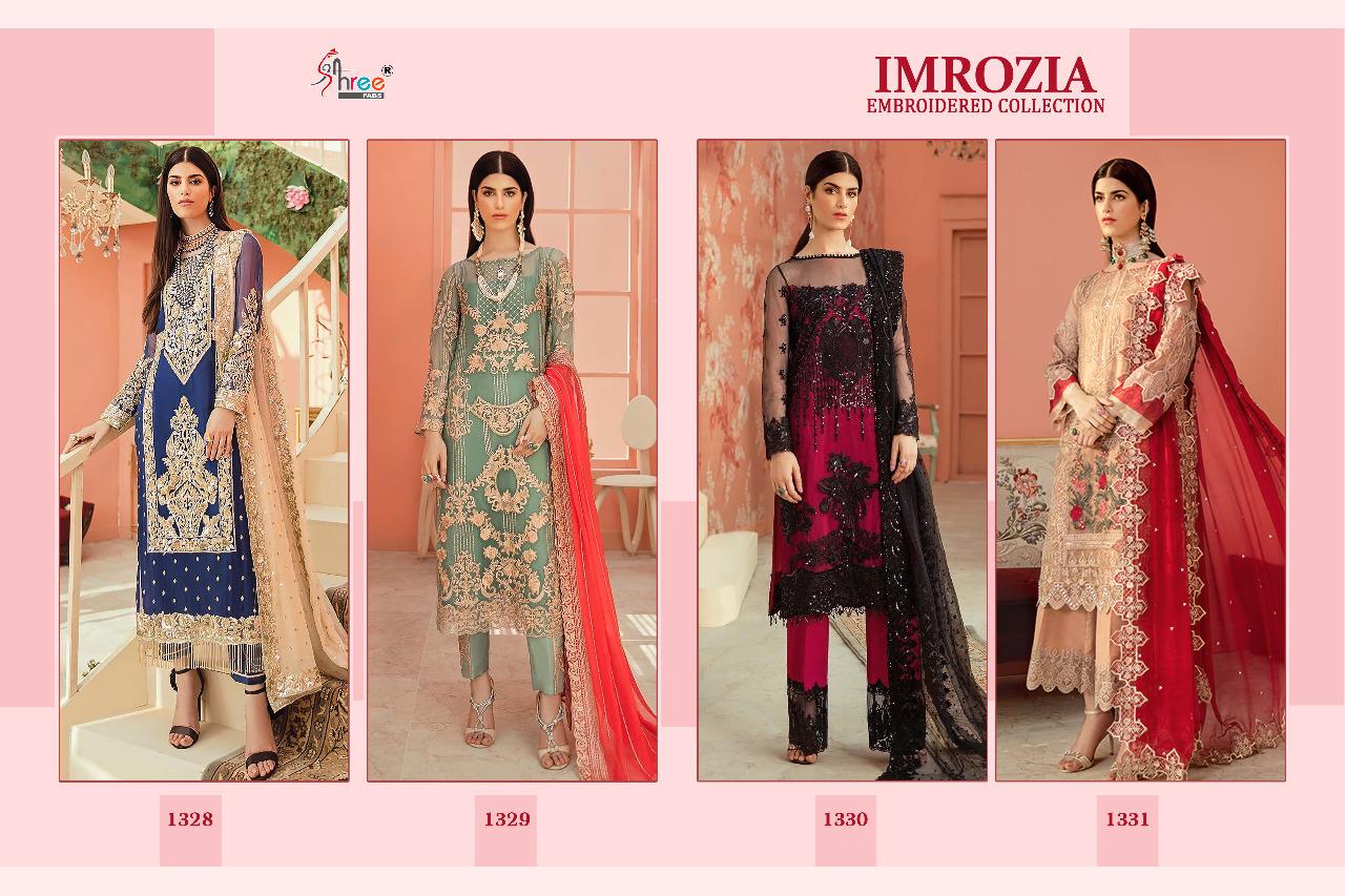 SHREE FAB IMORZIA EMBROIDERED COLLECTION 1328-1331 SERIES GEORGETTE PAKISTANI SUITS EXPORTER