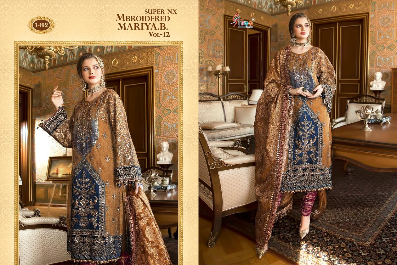 SHREE FAB MBROIDERED MARIYA B VOL 12 SUPER NX BUTTERFLE NET PAKISTANI SUITS CONCEPT
