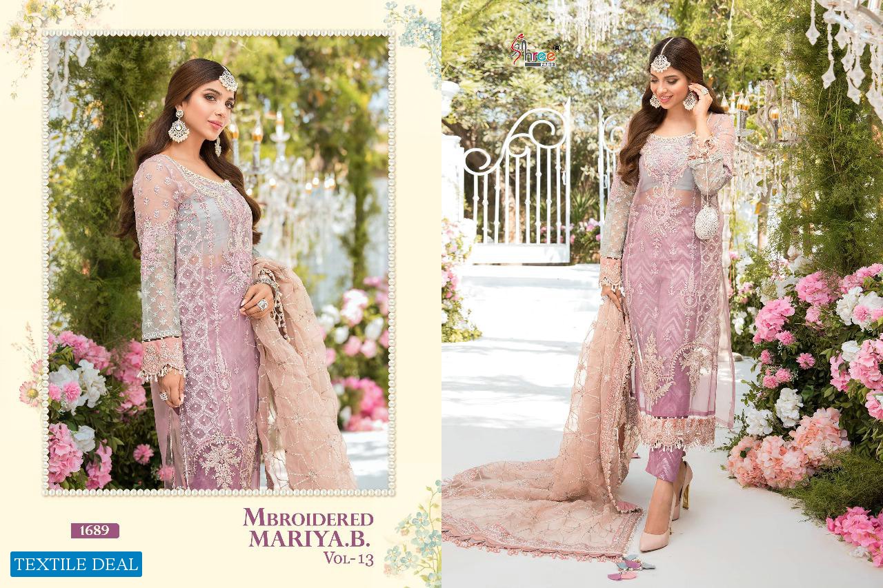 SHREE FAB MBROIDERED MARIYA B VOL 13 SUPER NX BUTTERFLE NET PAKISTANI SUITS CONCEPT