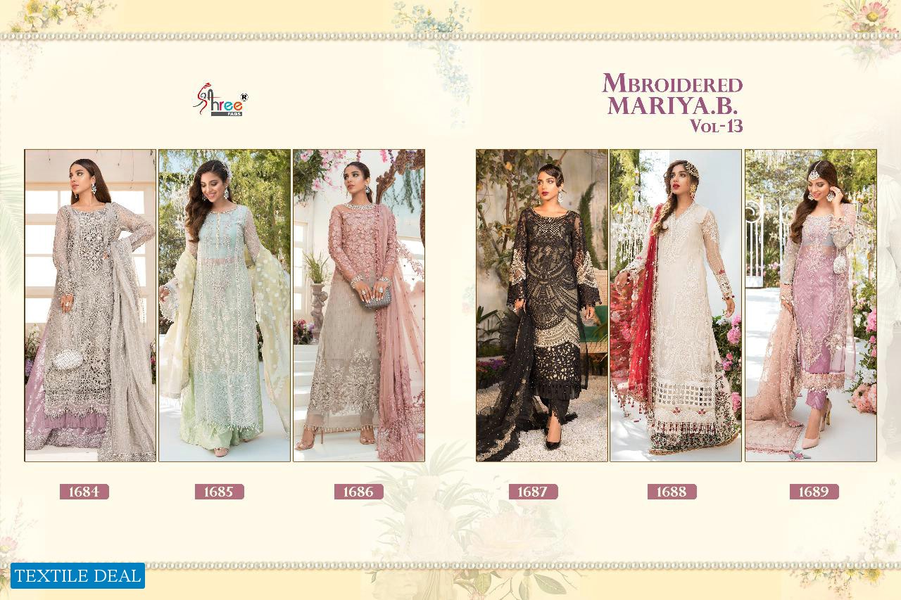 SHREE FAB MBROIDERED MARIYA B VOL 13 SUPER NX BUTTERFLE NET PAKISTANI SUITS CONCEPT