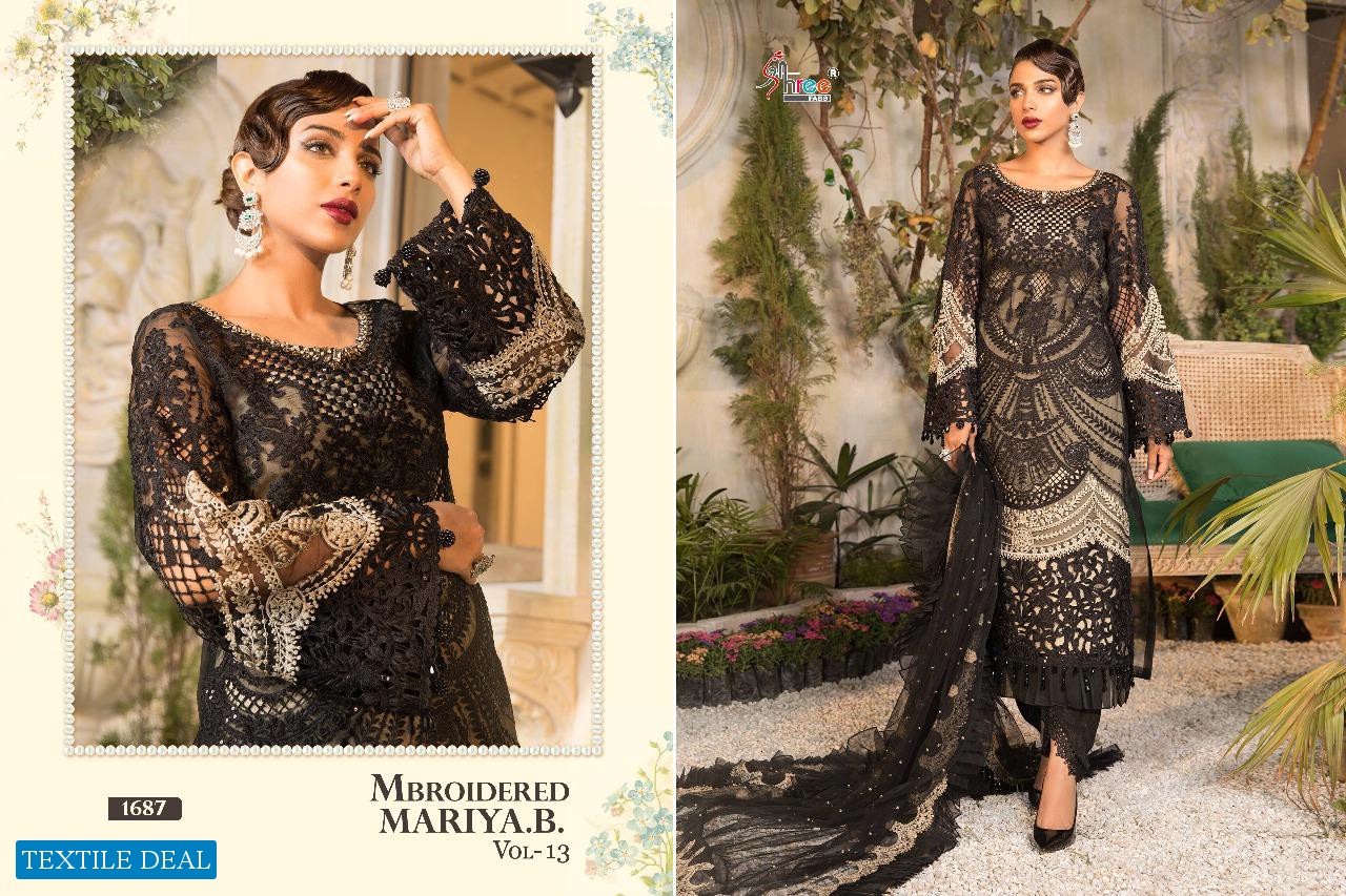 SHREE FAB MBROIDERED MARIYA B VOL 13 SUPER NX BUTTERFLE NET PAKISTANI SUITS CONCEPT