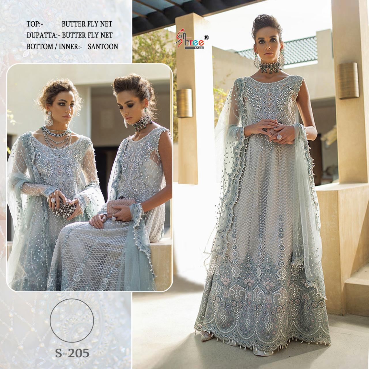 SHREE FAB MUSHQ VOL 2 BUTTERFLY NET 202-205 SERIES PARTY WEAR LONG DESIGNER EMBROIDERY WORK SUITS