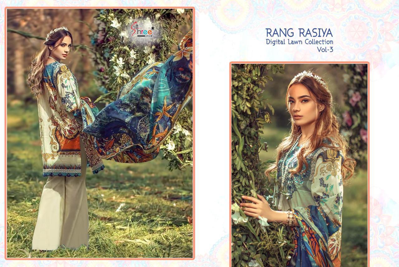 SHREE FAB RANG RASIYA DIGITAL LAWN COLLECTION VOL 3 JAM COTTON HEAVY EMBROIDERY SUITS