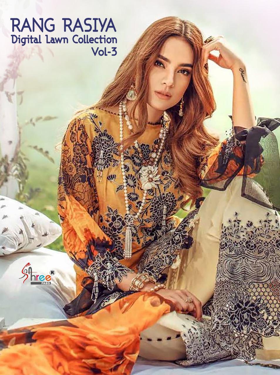 SHREE FAB RANG RASIYA DIGITAL LAWN COLLECTION VOL 3 JAM COTTON HEAVY EMBROIDERY SUITS