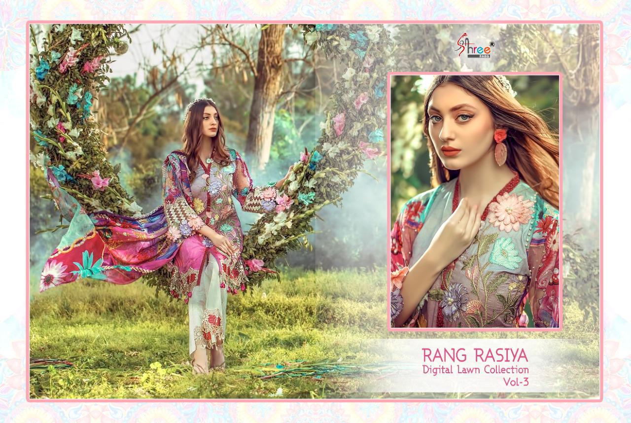 SHREE FAB RANG RASIYA DIGITAL LAWN COLLECTION VOL 3 JAM COTTON HEAVY EMBROIDERY SUITS