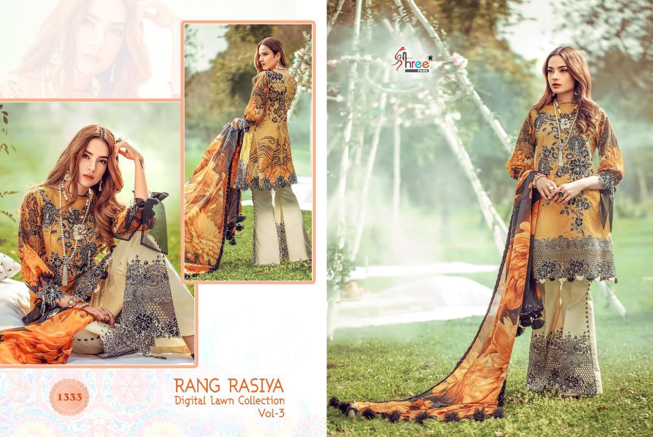 SHREE FAB RANG RASIYA DIGITAL LAWN COLLECTION VOL 3 JAM COTTON HEAVY EMBROIDERY SUITS