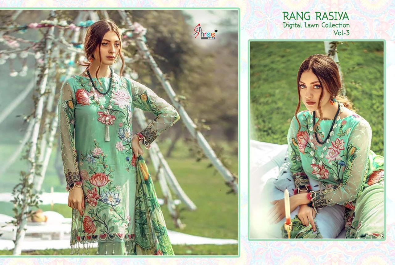 SHREE FAB RANG RASIYA DIGITAL LAWN COLLECTION VOL 3 JAM COTTON HEAVY EMBROIDERY SUITS