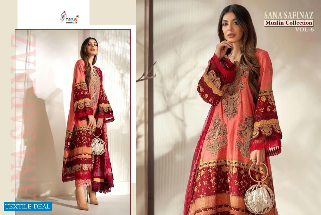 SHREE FAB SANA SAFINAZ MUZLIN COLLECTION VOL 6 JAM COTTON PRINT SALWAR KAMEEZ IN SURAT MARKET