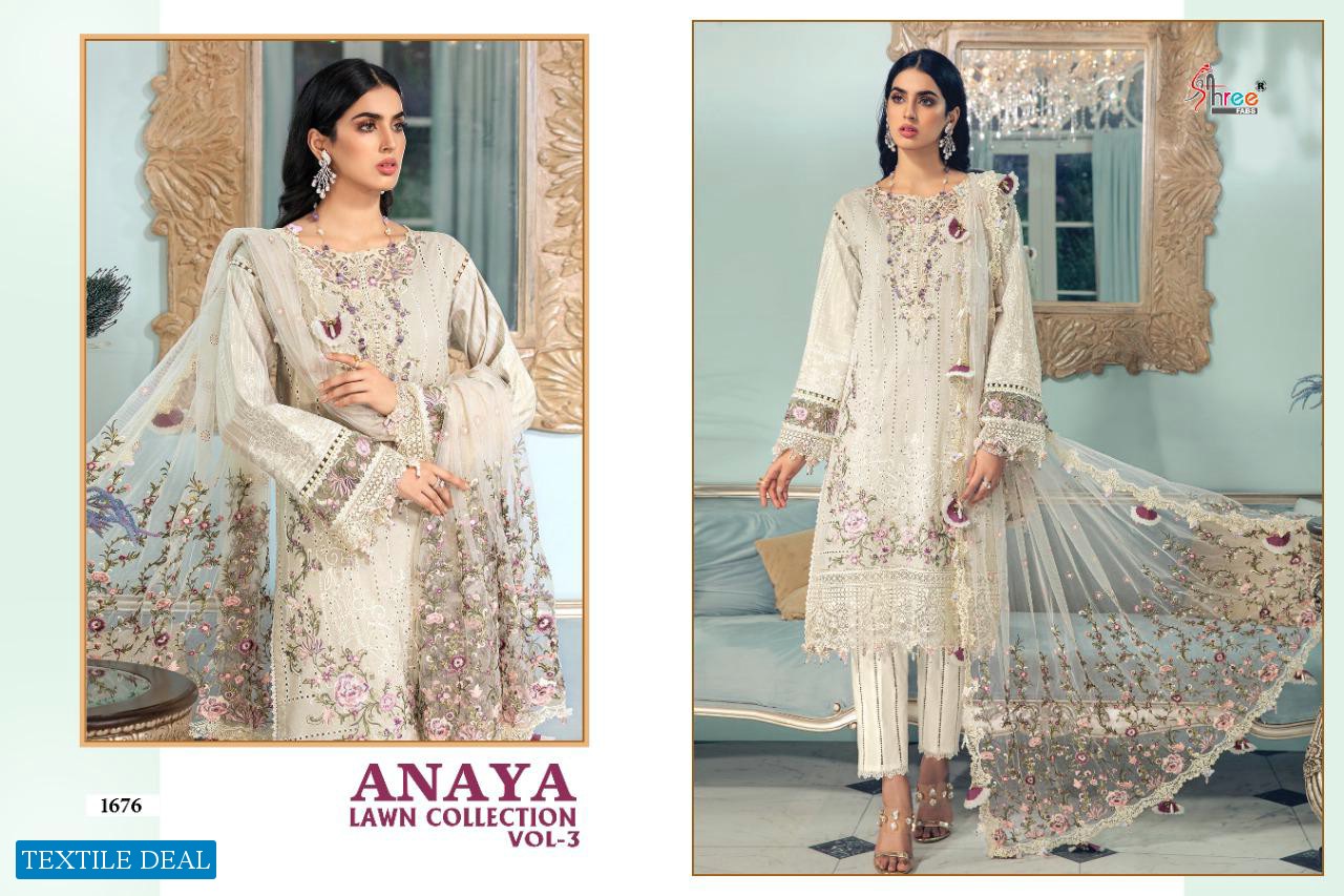 SHREE FABS ANAYA LAWN VOL 3 PAKISTANI EMBROIDERY LAWN SALWAR SUITS