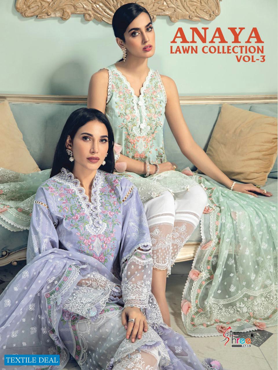 SHREE FABS ANAYA LAWN VOL 3 PAKISTANI EMBROIDERY LAWN SALWAR SUITS