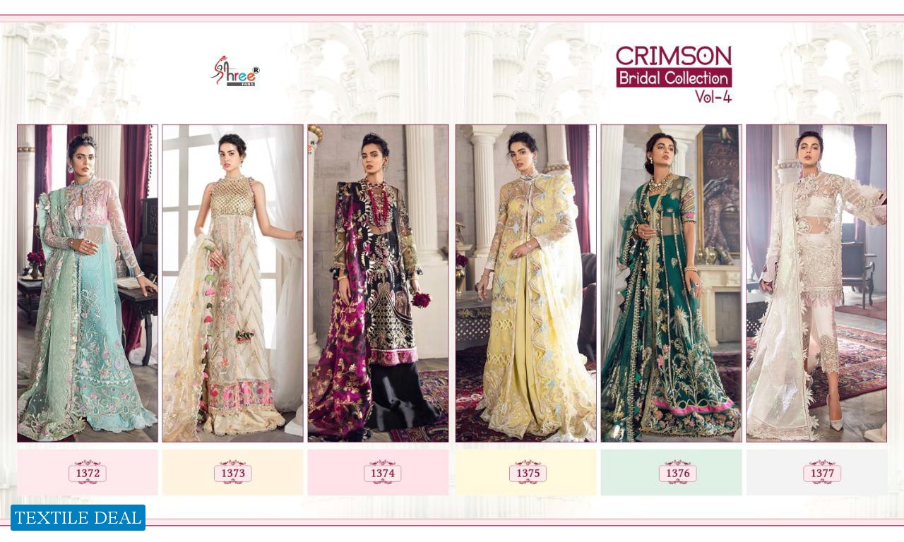 SHREE FABS CRIMSON BRIDAL COLLECION VOL 4 HEAVY NET EMBROIDERY PAKISTANI SUITS