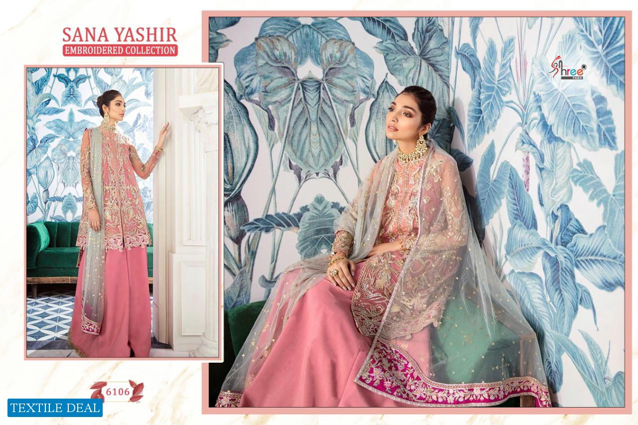SHREE FABS SANA YASHIR NET AND GEORGETTE EMBROIDERY PAKISTANI DRESS MATERIALS