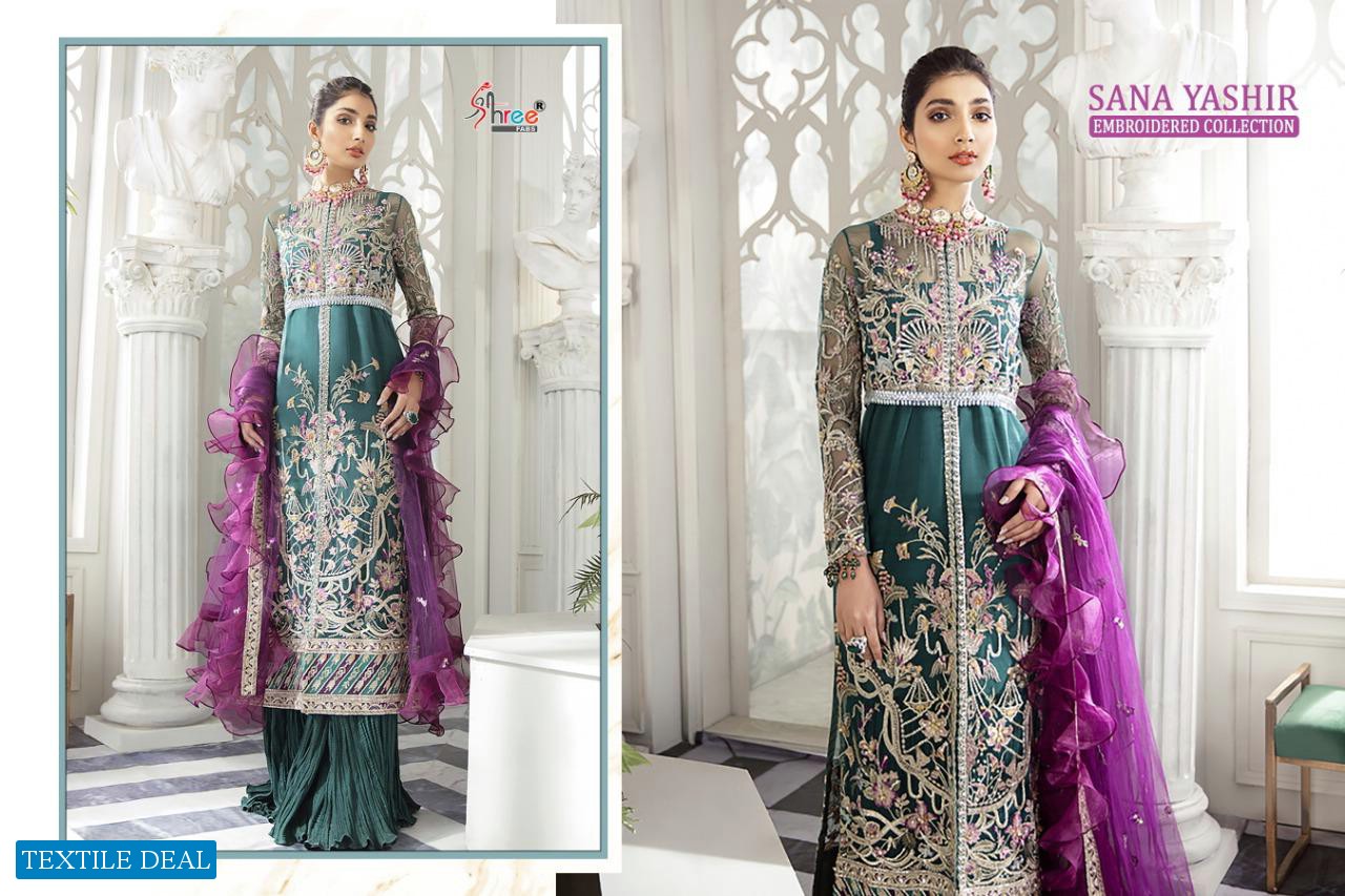 SHREE FABS SANA YASHIR NET AND GEORGETTE EMBROIDERY PAKISTANI DRESS MATERIALS