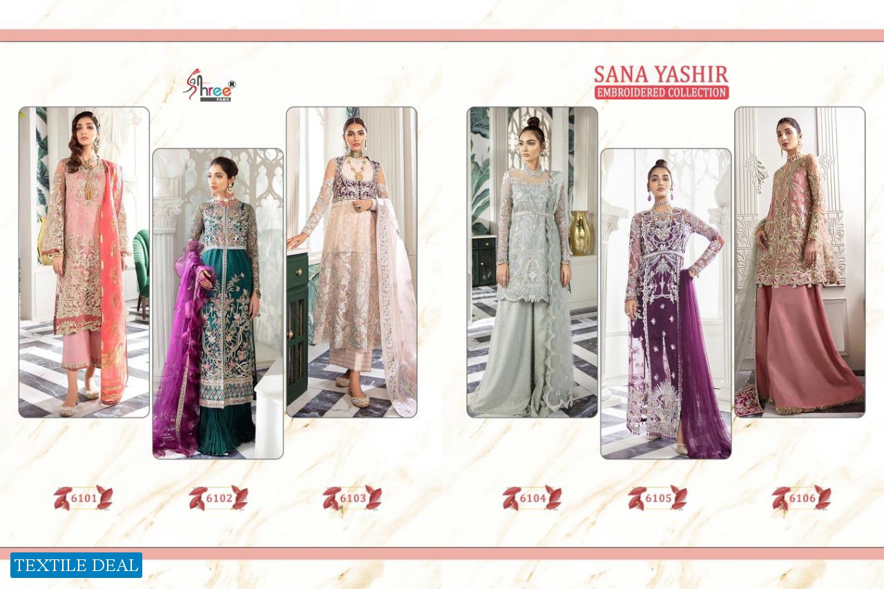 SHREE FABS SANA YASHIR NET AND GEORGETTE EMBROIDERY PAKISTANI DRESS MATERIALS