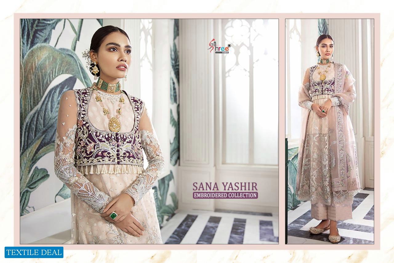 SHREE FABS SANA YASHIR NET AND GEORGETTE EMBROIDERY PAKISTANI DRESS MATERIALS