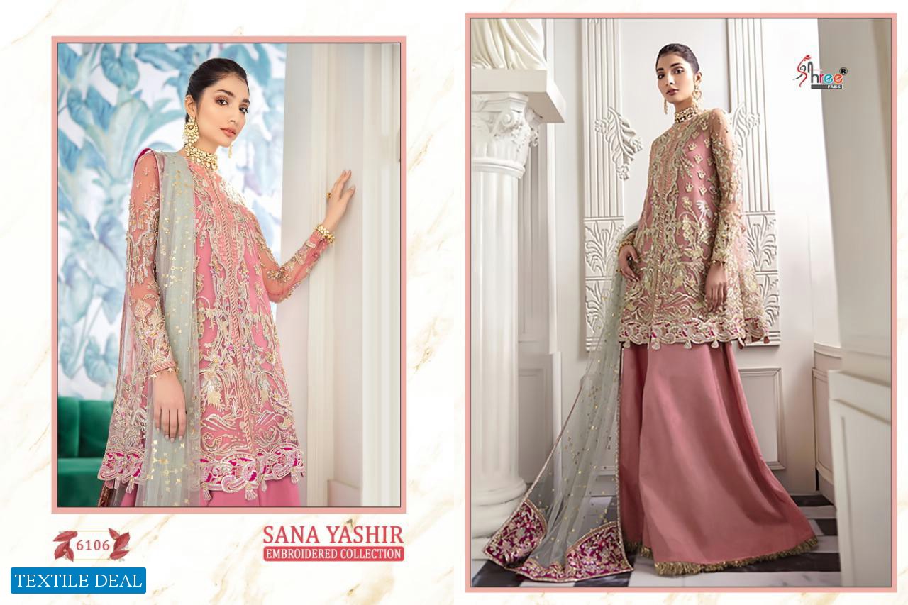 SHREE FABS SANA YASHIR NET AND GEORGETTE EMBROIDERY PAKISTANI DRESS MATERIALS