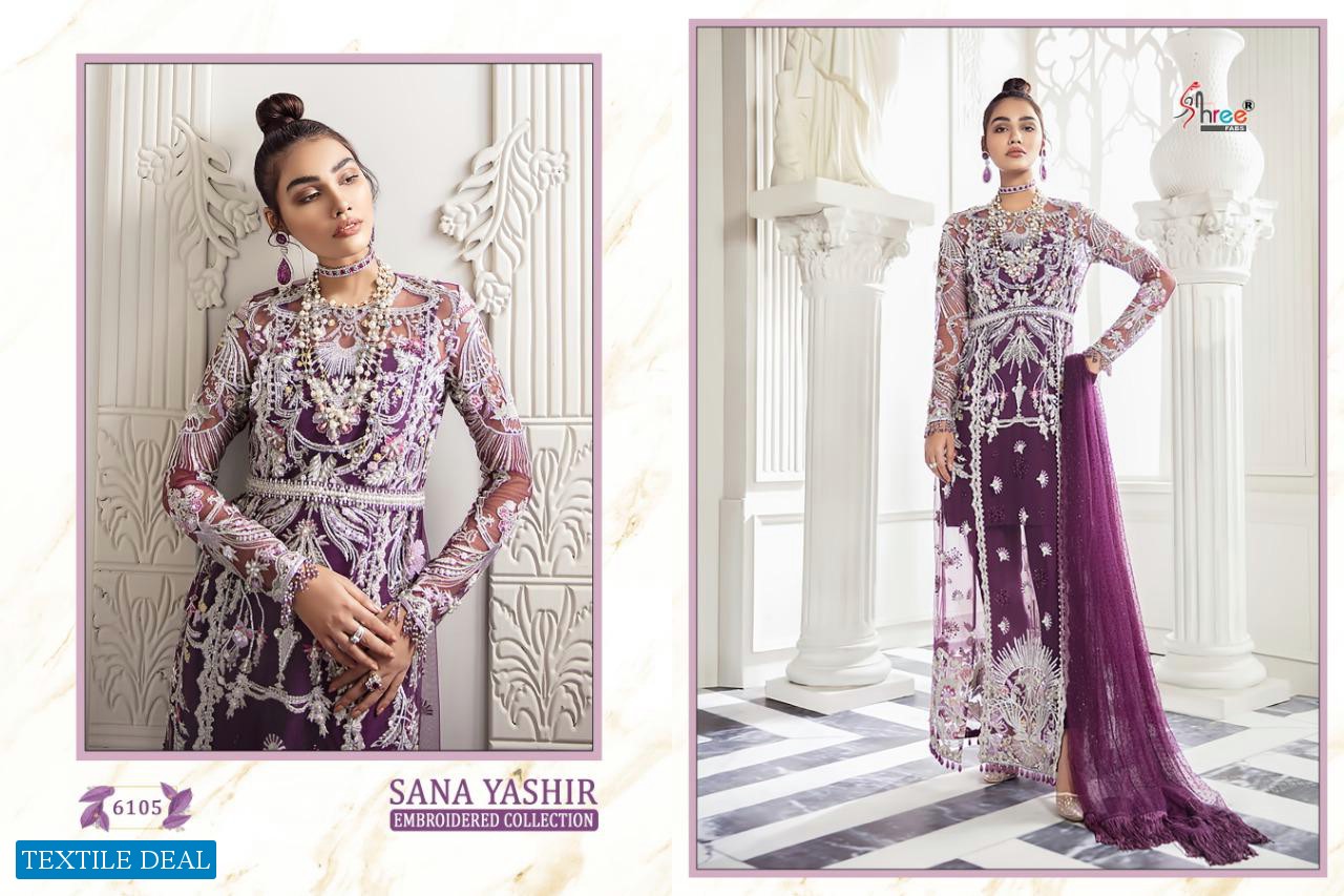 SHREE FABS SANA YASHIR NET AND GEORGETTE EMBROIDERY PAKISTANI DRESS MATERIALS