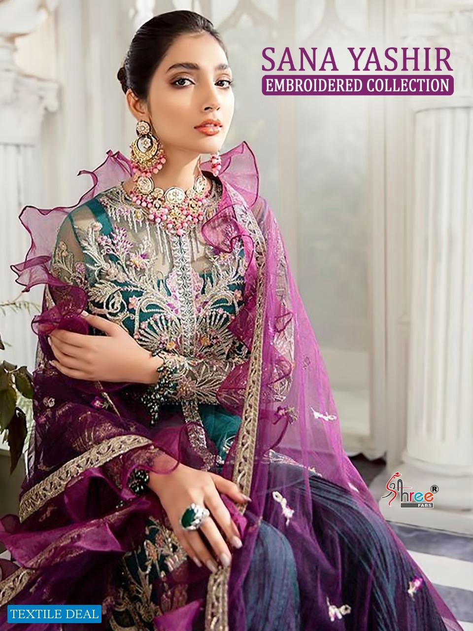 SHREE FABS SANA YASHIR NET AND GEORGETTE EMBROIDERY PAKISTANI DRESS MATERIALS