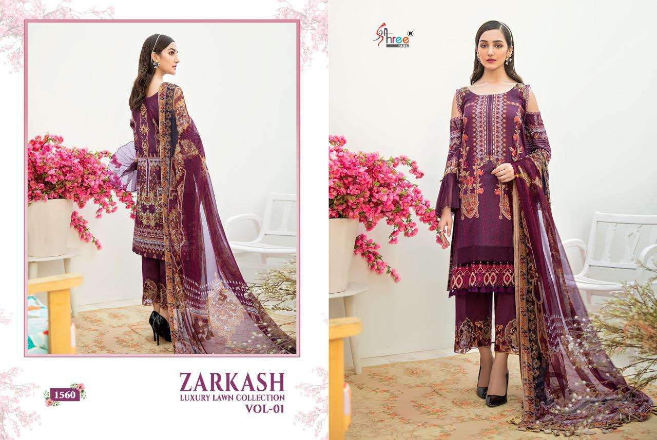 SHREE FABS ZARKASH LUXURY LAWN COTTON PAKISTANI SUMMER DRESS MATERIALS
