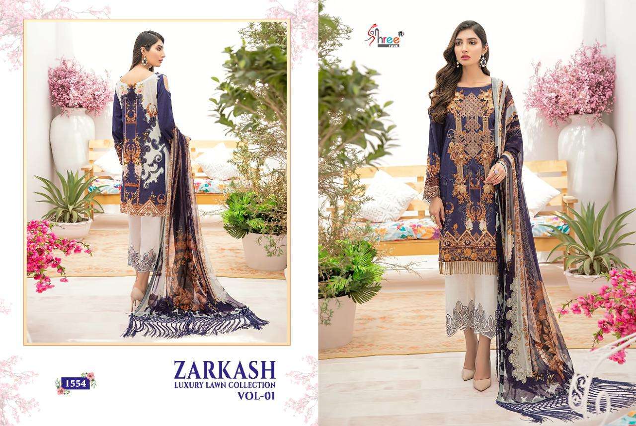 SHREE FABS ZARKASH LUXURY LAWN COTTON PAKISTANI SUMMER DRESS MATERIALS