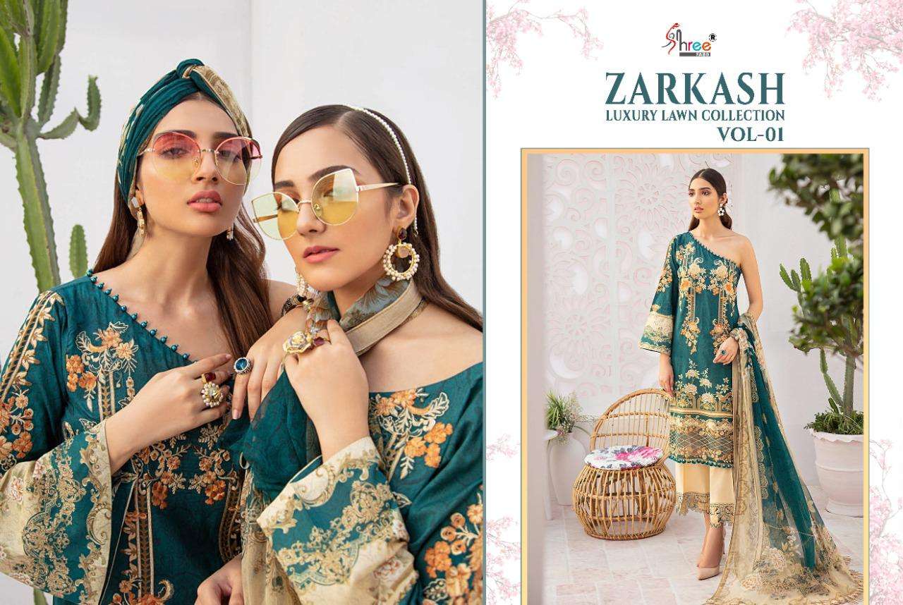 SHREE FABS ZARKASH LUXURY LAWN COTTON PAKISTANI SUMMER DRESS MATERIALS